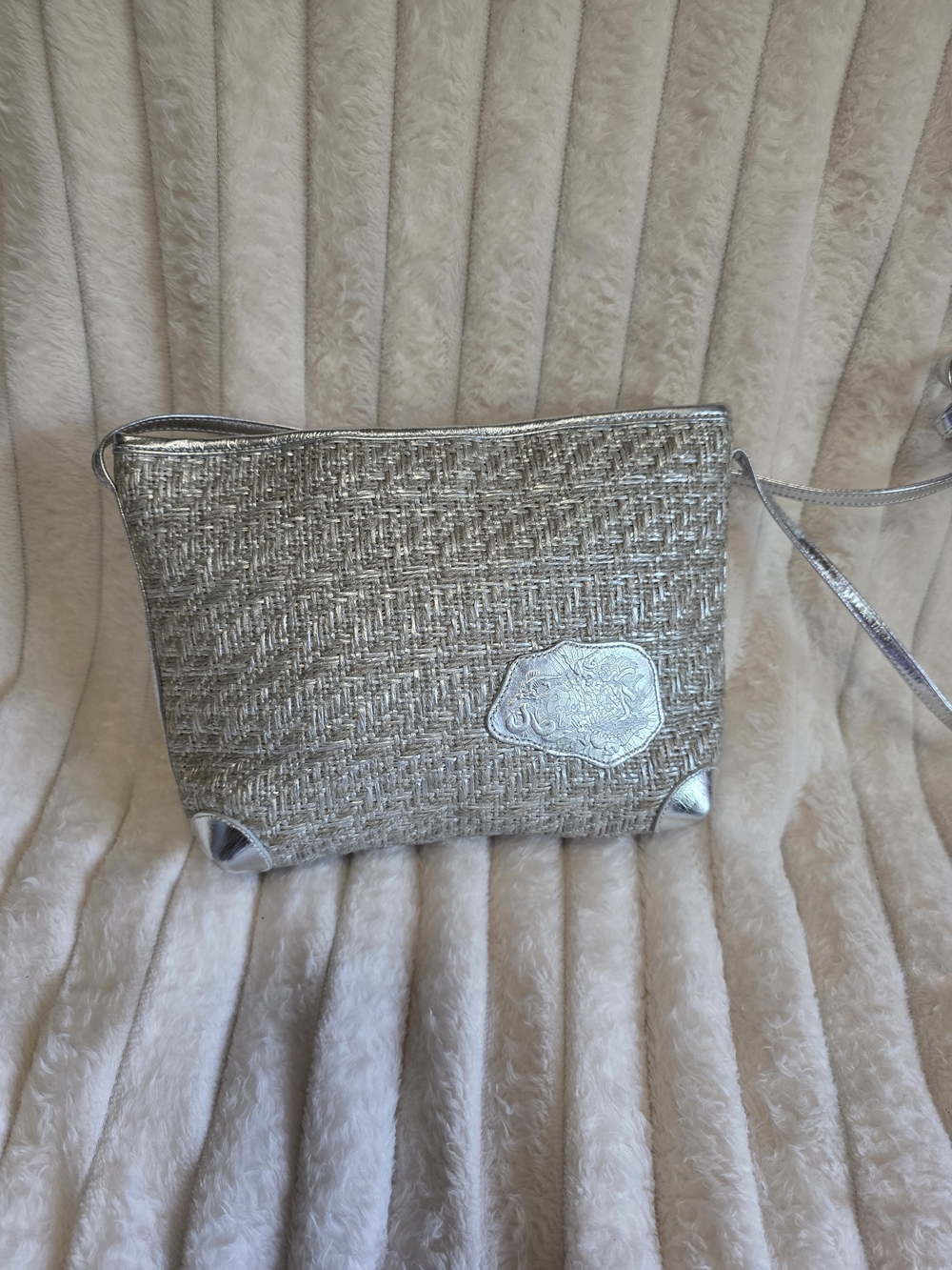 Carlos Falchi Silver Woven Crossbody Bag